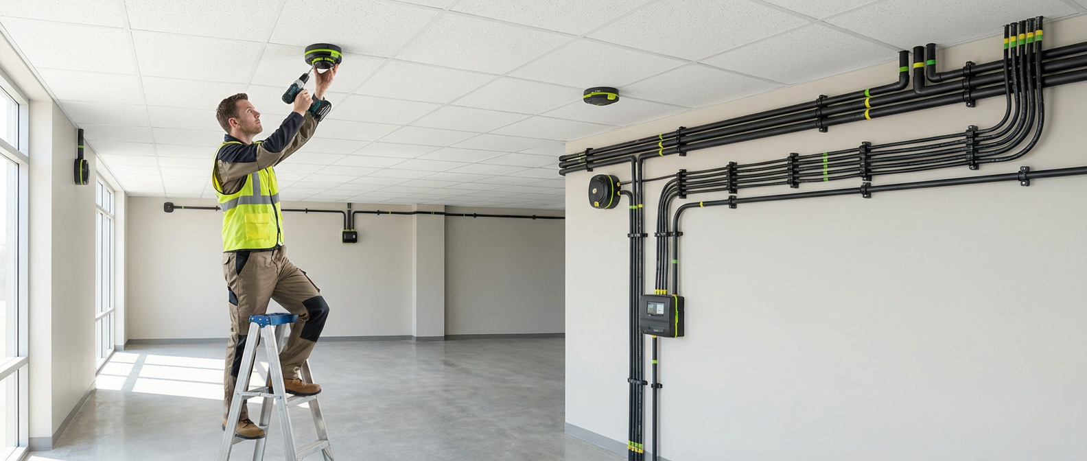 Установка пожарных извещателей и линий связи