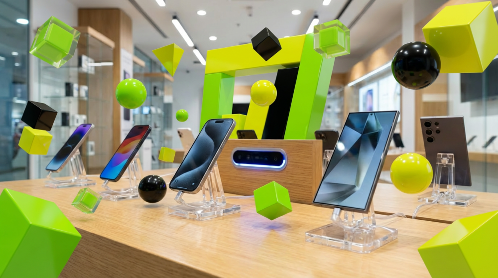 Иллюстрация к статье Антикражная защита открытой выкладки смартфонов: как выбрать стенды и контроллеры под формат магазина в блоге Ракурс безопасности