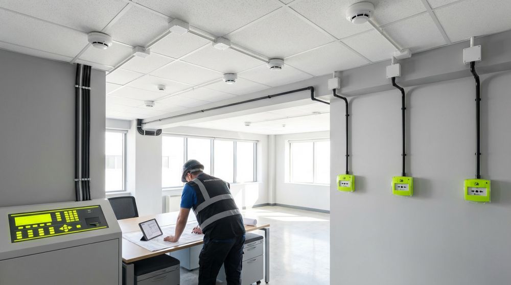 Иллюстрация к статье Монтаж пожарной сигнализации: этапы работ, типовые ошибки и что проверить перед запуском в блоге Ракурс безопасности